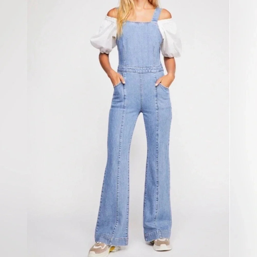 We The Free Light Blue Denim Jumpsuit